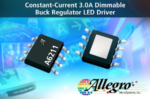 Typical application circuit with Allegro's A6211GLJTR-T which is provided in a compact 8-pin narrow SOIC package