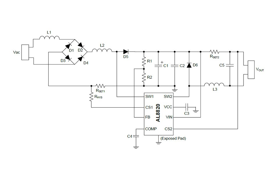 Typical Diodes AL8820 LED driver application circuit