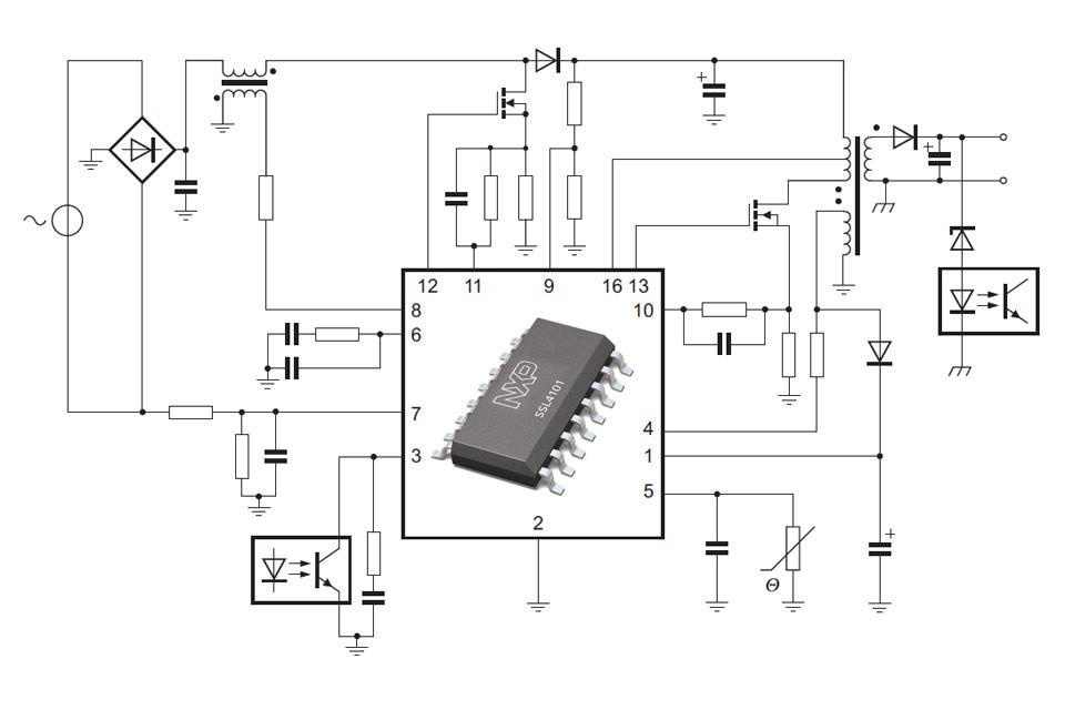 Typical application circuit with NXP's GreenChip SSL4101T