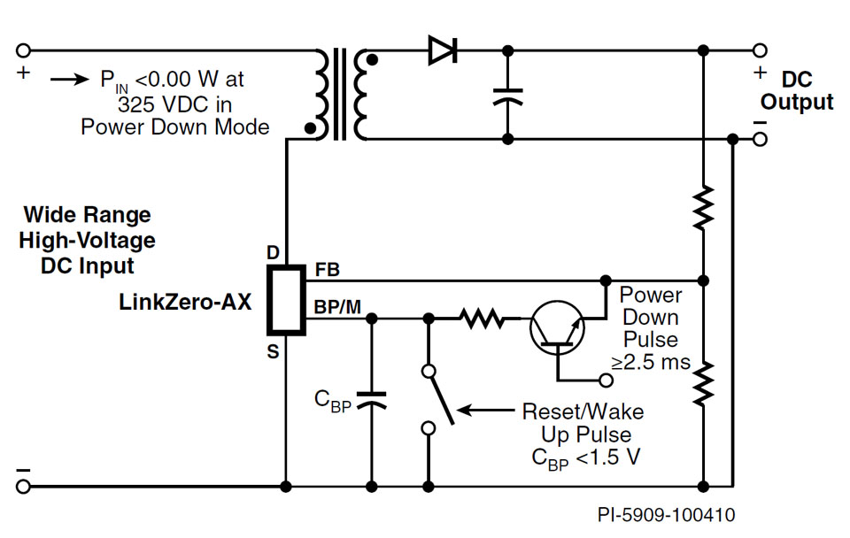 Schematic of a  LinkZero-AX application to achieve 0.00 watts of standby energy consumption.