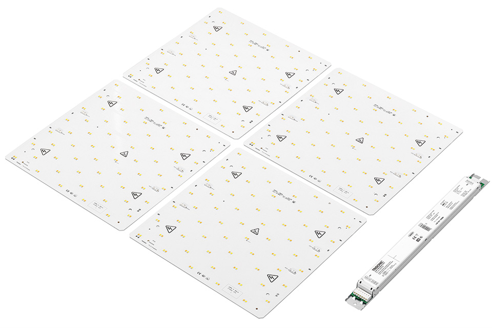 Tridonic's Tunable White Area System consists of 4 tiles and delivers up to 5000 lumens at an system efficiency of 130lm/W