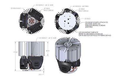 The new Nuventix industrial SynJet LED Cooler R150-170 can be equipped with up to three SynJets for maximum performance to handle a thermal wattage of up to 154W