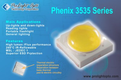 Prolight Opto's Phenix 3535 LEDs fall within a single 4 step MacAdam ellipse and deliver 110lm at 350mA