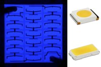 A chip of the MJT series designed by multi Junction technology; several cells are connected by junctions as a chip (left). The MJT series 3528(top right) and 5630(bottom right) package