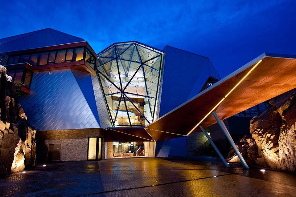 Carved into a granite cliff in British Columbia, Sparkling Hill Resort is celebrated for its modern flair and creative use of Swarovski Crystal