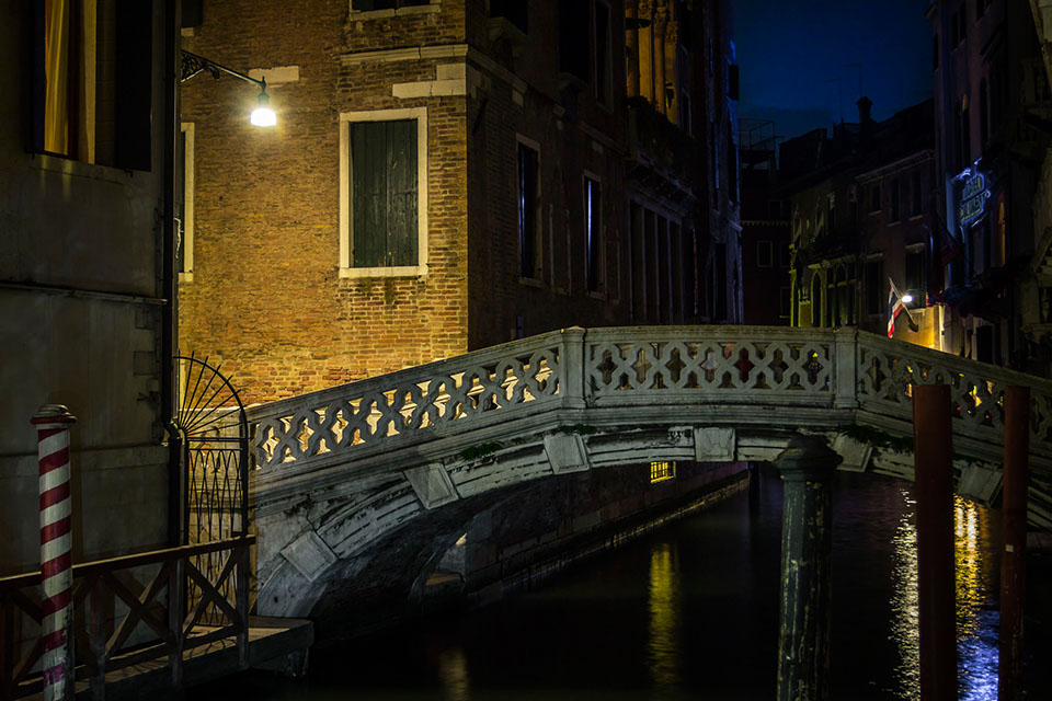 Idyllic small bridge with luminaries