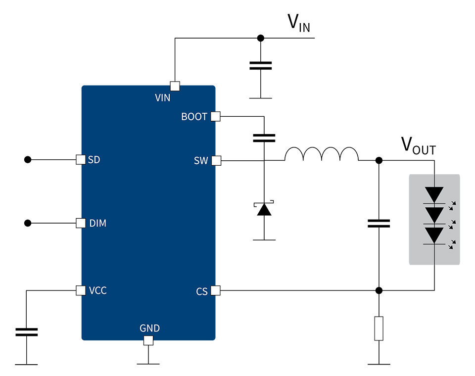 Figure 2: Schematic of hysteretic buck with ILD8150