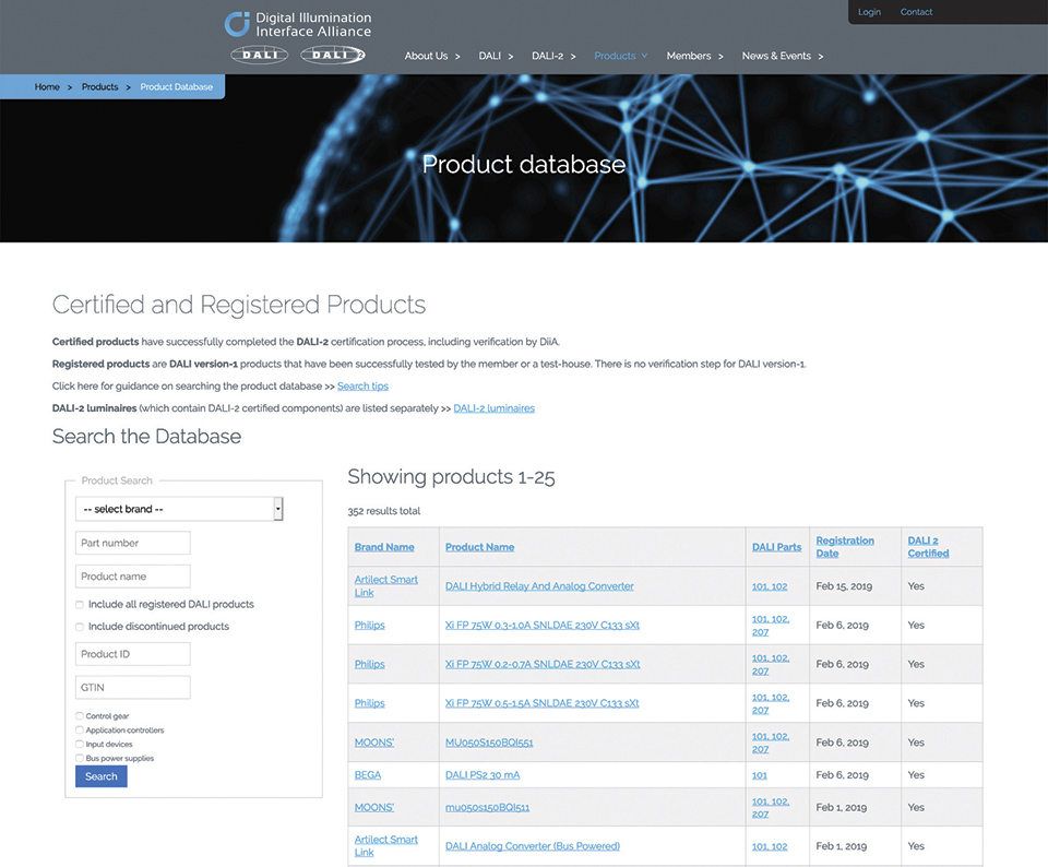 Any product that proved DALI-2 compliance in the certification process can be found on DiiA's products website with its extensive and user-friendly filter options