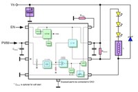 Application circuit with the new ILD6070 driver: The current reduction is triggered at a threshold of the solder point temperature of the LED driver IC which is adjustable using an external resistor connected to the Tadj pin