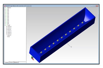 Complex reflector with 11 LEDs as modeled in TracePro