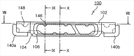 Front elevation view illustrating a side view LED package mounted with lead frames