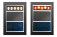 Demonstrators of the façade module with TABOLA® OLED modules of Fraunhofer COMEDD at the top part of the demonstrator (white on the left, white and orange on the right) and OPV-modules at the lower area