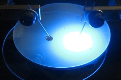 Demonstration of light emission at 473nm, with full width half maximum of 22nm, from a RPCVD p-GaN layer grown on a MOCVD partial structure